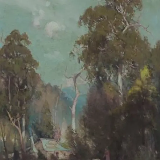 GHEE, Robert Edgar Taylor 1869-1951) - Australia - Gum Trees with Settler's Home