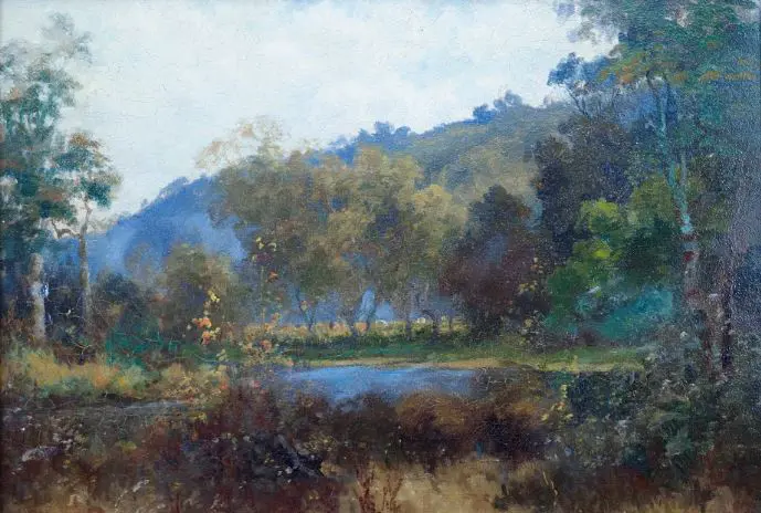 HOWARTH, Charles Henry (1856-1945) - Rural Scene with Stream & Trees Image 1++