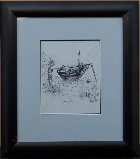 LINDSAY, Norman (1879-1969) - Derelicts (A Tramp in front of a Sunken Boat) Image 1++