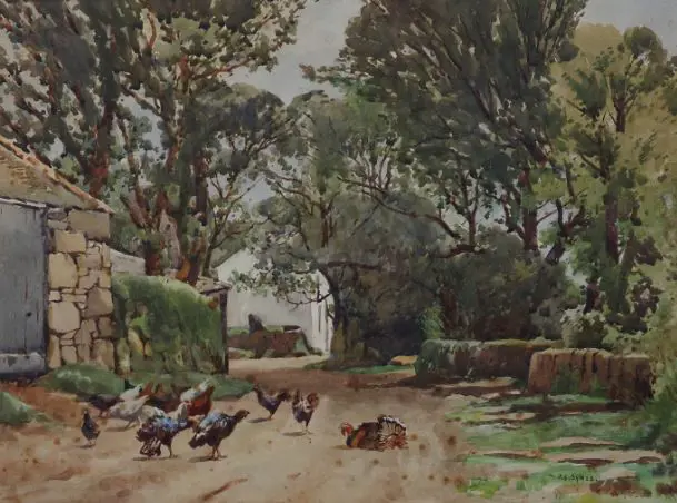 SYKES, John Gutteridge (1866-1941) - Farmyard Scene with Chickens Image 1++