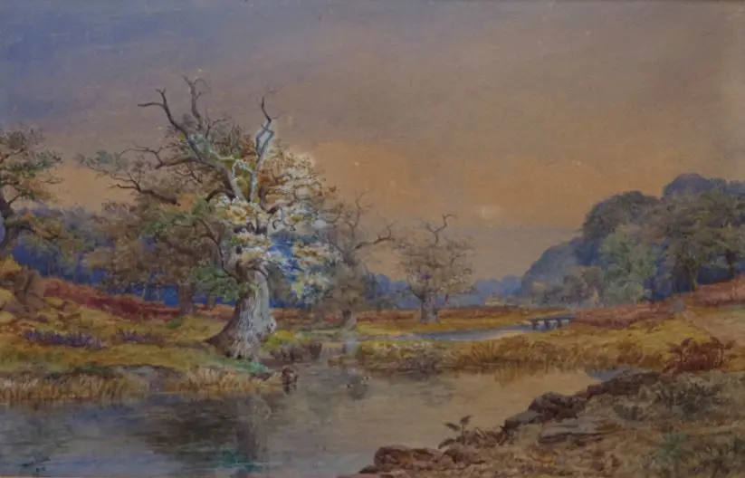 WYLDE, William (1806-1889) - Pastoral Scene - Trees, Stream and Hills Image 1++