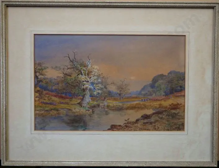 WYLDE, William (1806-1889) - Pastoral Scene - Trees, Stream and Hills Image 1++