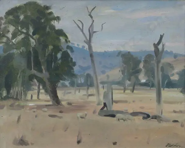 FLETCHER, Bruce (1937-) - Australian Outback with Sheep & Pigs Image 1++
