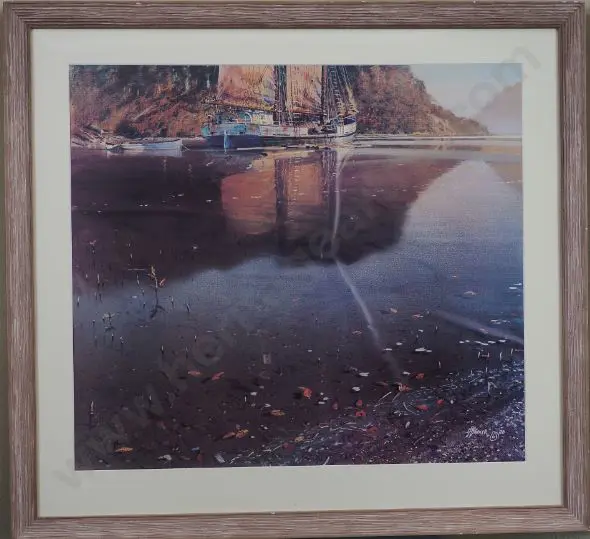 BARKER, David (1941-) - Boat in Bay - Moored Image 1++