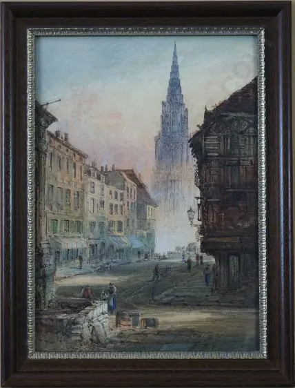 REVIL, E.R. - European Street Scene with Gothic Cathedral Image 1++