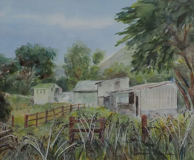 TANNER, Alison (20th Cent.) - Farm Sheds, Pauatahanui Image 1++