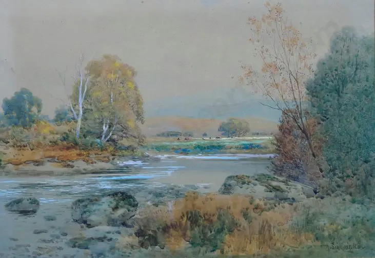 SINCLAIR, Alfred Wadham (1866-1938) - Pastoral River Scene Image 1++