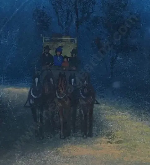 BOND, J.A. (1875-1953) - Southern Alps with Horse drawn Carriage & Family Image 1++