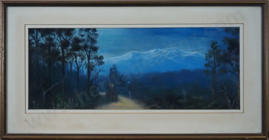BOND, J.A. (1875-1953) - Southern Alps with Horse drawn Carriage & Family Image 1++