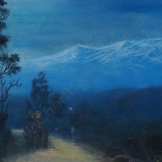 BOND, J.A. (1875-1953) - Southern Alps with Horse drawn Carriage & Family