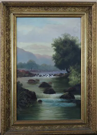 H.W. - Man Fishing in Mountain Stream Image 1++