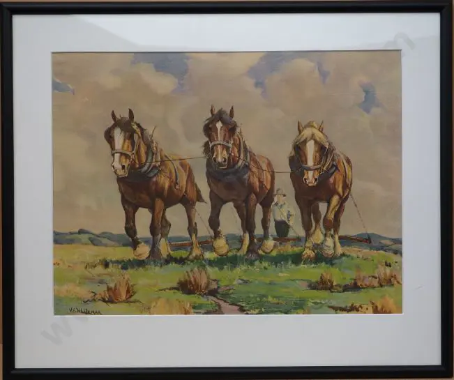 WHITEMAN, Violet Emily  (1873-1952) - Clydesdale Horses Ploughing Image 1++