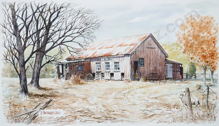 BATTARBEE, David (1939-) - The Old Woolshed, Waituna Image 1++