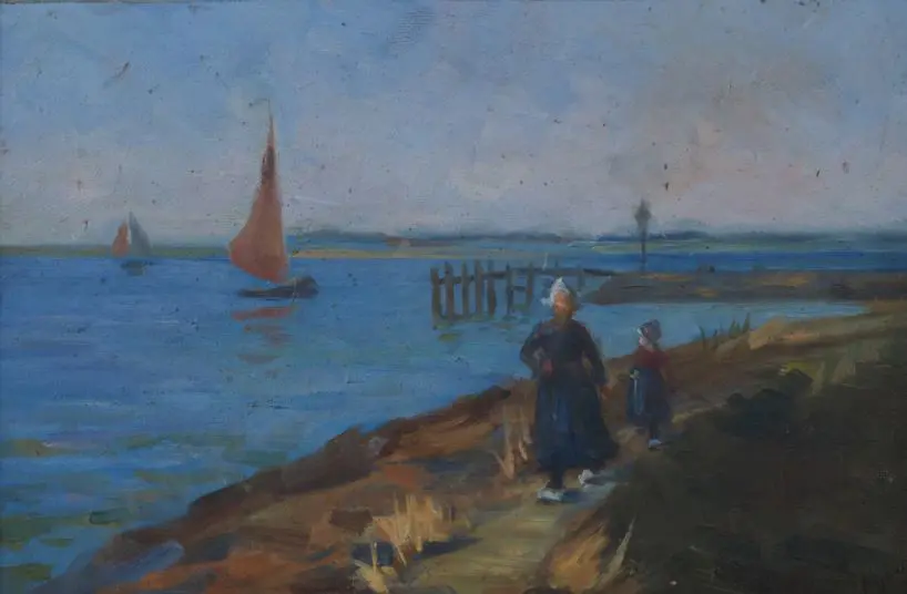 LINGARD, May (19th Cent.) - Lady & Child on Harbour Path (19th Cent. Continental Scene) Image 1++