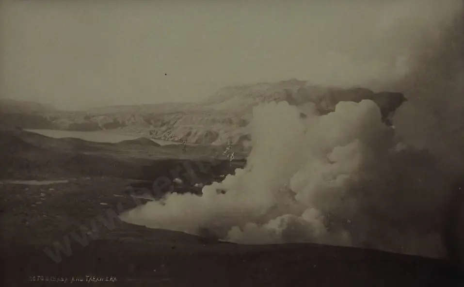 Thermal Activity Rotorua -  c.1887 - Unknown Photographer - A41 - Thermal Activity, Rotorua Lake - c.1887 following Tarawera Eruption Image 1++