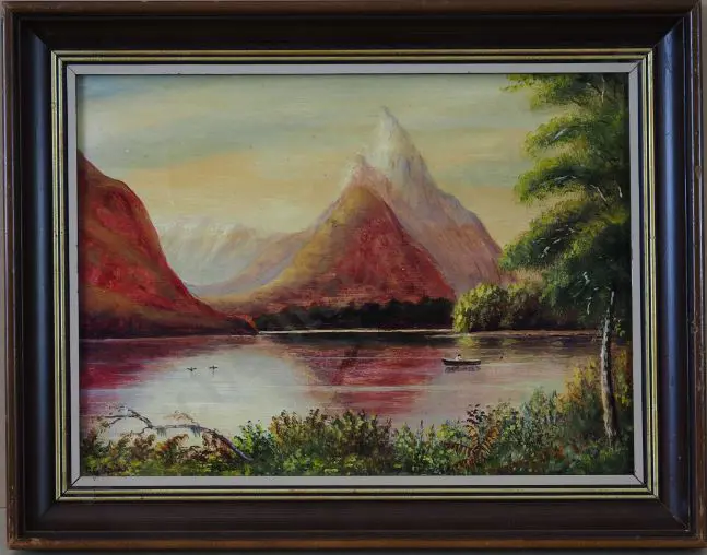 SPINK, George Gold (1889-1962) - Mitre Peak with Man in Boat Image 1++