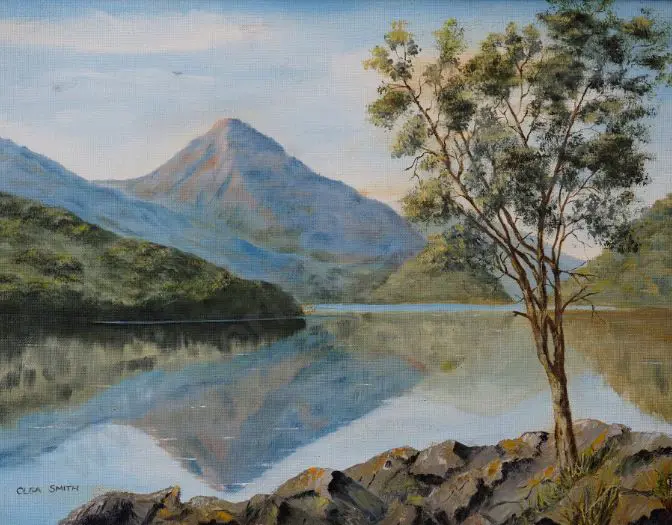 SMITH, Olga - Nature's Mirror - Hills Reflecting in Lake Image 1++
