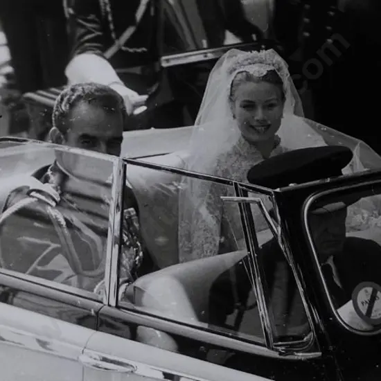 POPPER, Paul (1904-1977) - Princess Grace & Prince Rainier being driven in Monaco after Wedding