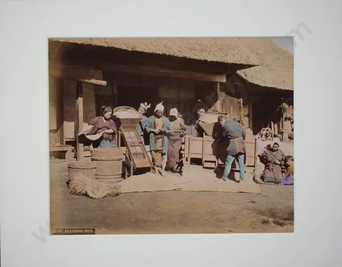 UNKNOWN - Cleaning Rice, Japan - Handcoloured photo c.1880 Image 1++