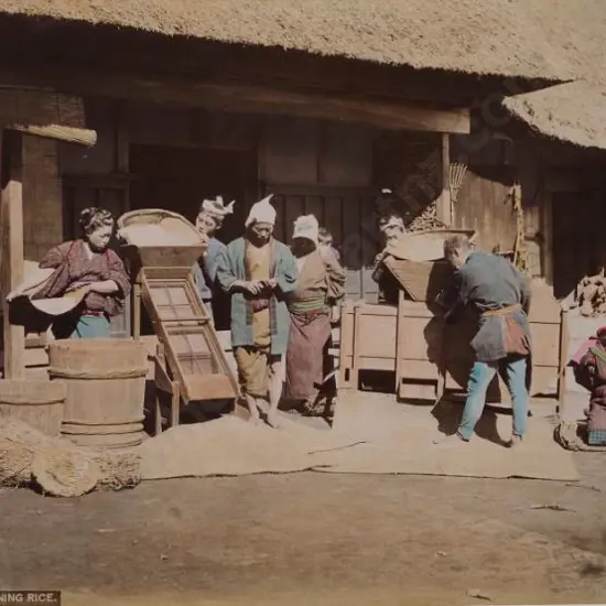 UNKNOWN - Cleaning Rice, Japan - Handcoloured photo c.1880