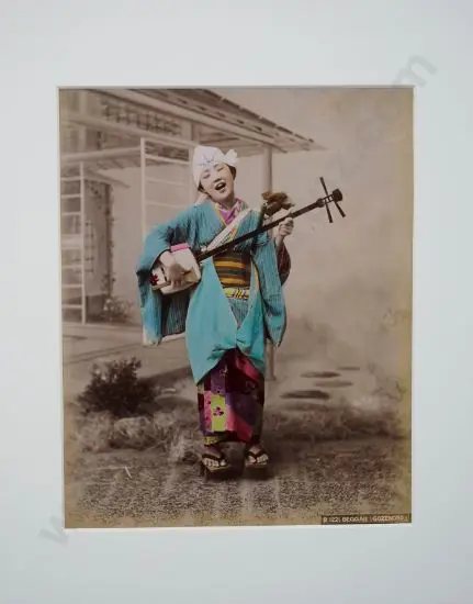 UNKNOWN - Beggar (Gozenobo) - Busker - Handcoloured photo c.1880 Image 1++