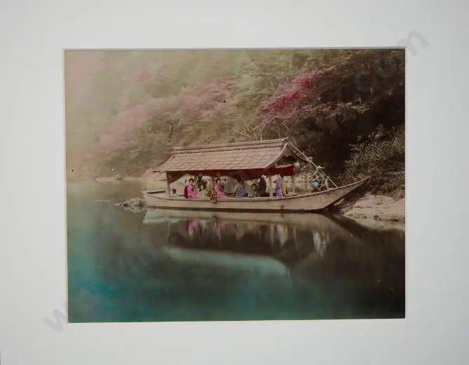 UNKNOWN - Boat with Group of Ladies - Handcoloured photo c.1880 Image 1++