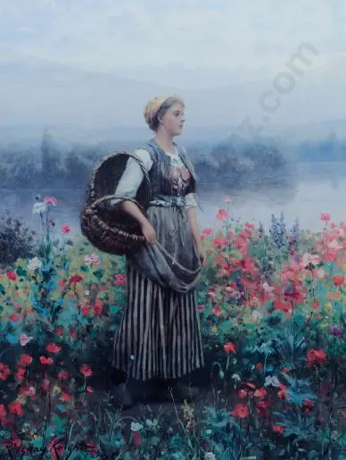 RIDGWAY KNIGHT, Daniel (1839-1924) - Portrait of Girl named Paris with poppies Image 1++