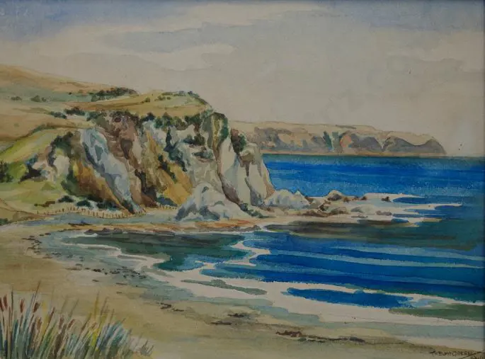 GREEN, Thelma de Lancy (1909-2000) - Titahi Bay with Mana Island Image 1++