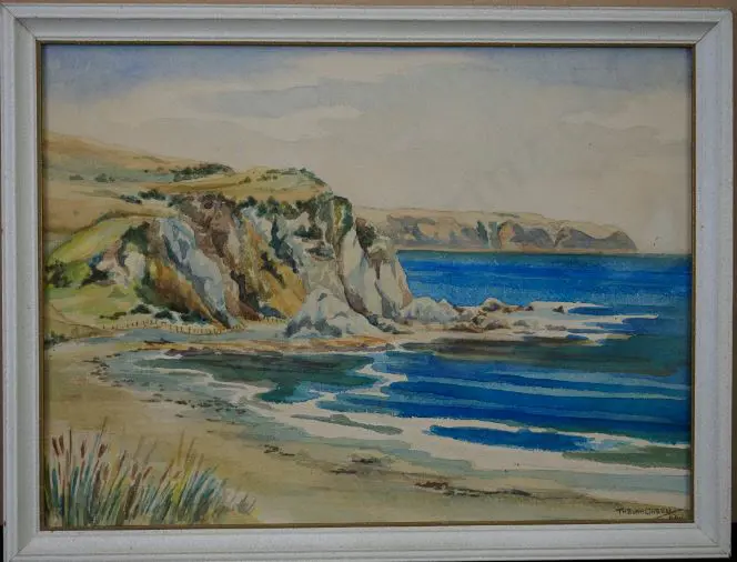 GREEN, Thelma de Lancy (1909-2000) - Titahi Bay with Mana Island Image 1++