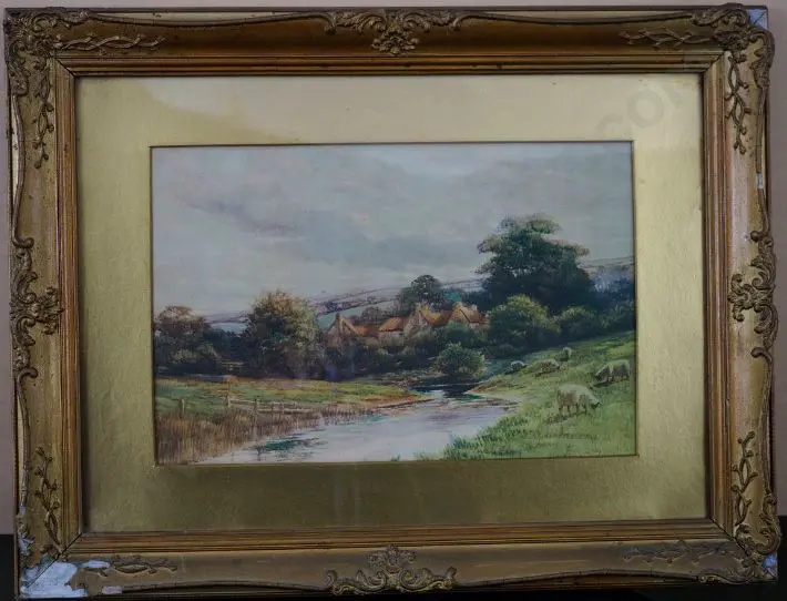 UNKNOWN - Landscape with Country Cottage & Sheep Image 1++