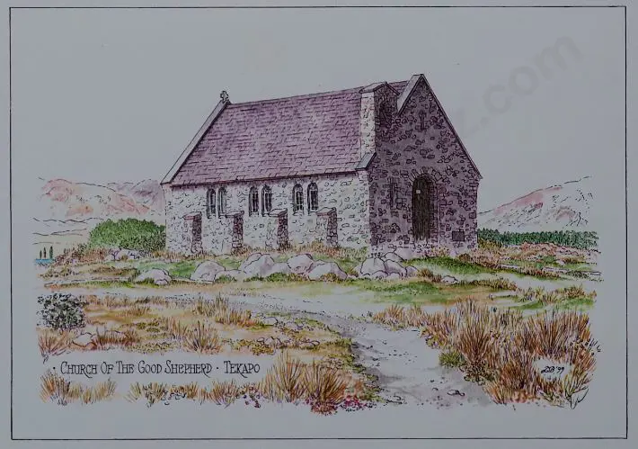 BATTARBEE, David (1939-) - Tekapo, Church of the Good Shepherd Image 1++