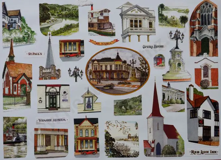 BATTARBEE, David (1939-) - Whanganui, Collage of Around the Town Images Image 1++