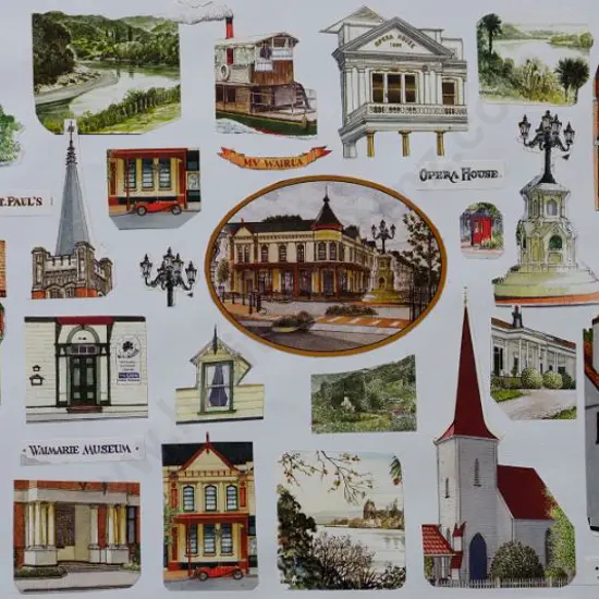 BATTARBEE, David (1939-) - Whanganui, Collage of Around the Town Images