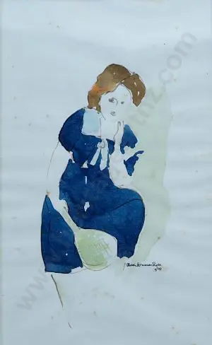 RYDE, Alison Duncan (1946-) - Lady Holding Tennis Racquet Image 1++