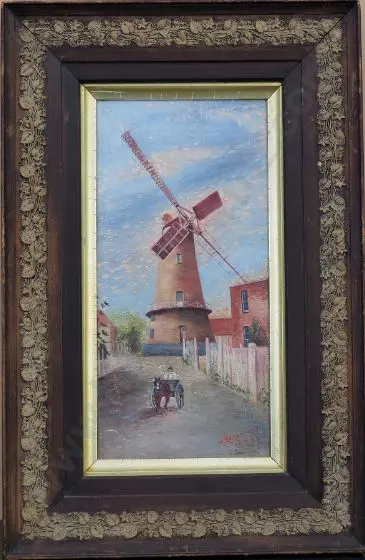 HENDERSON, M. (Early 20th Cent.) - Village Scene with Windmill Image 1++
