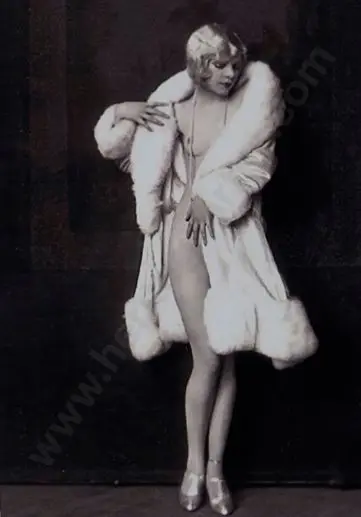UNKNOWN - Semi-naked Lady in Pose - Wearing White Fur Coat - Sepia toned c.1920 Image 1++