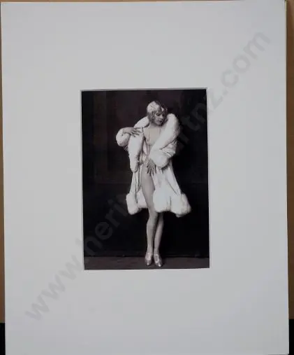 UNKNOWN - Semi-naked Lady in Pose - Wearing White Fur Coat - Sepia toned c.1920 Image 1++