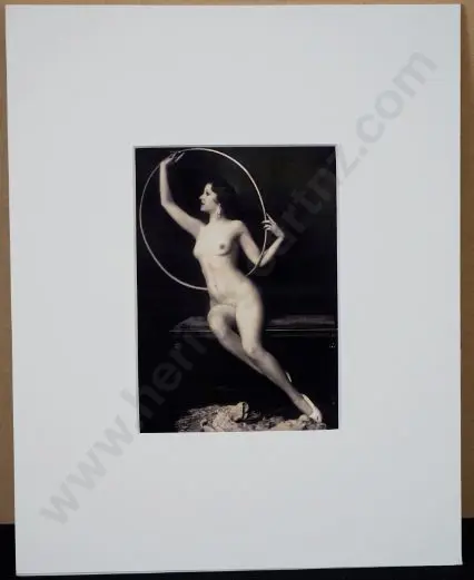 UNKNOWN - Naked Lady in Pose - Holding Hoop Sepia toned c.1920 Image 1++