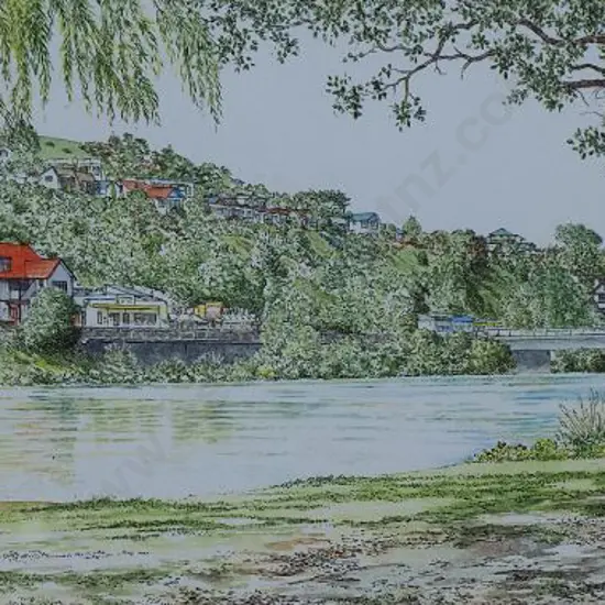 BATTARBEE, David - Wanganui, The River City, Showing the River & Red Lion Inn