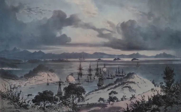 Le BRETON, Louis (1818-1866) - Mouillage (Anchorage) of Korororeka, Bay of Islands Image 1++