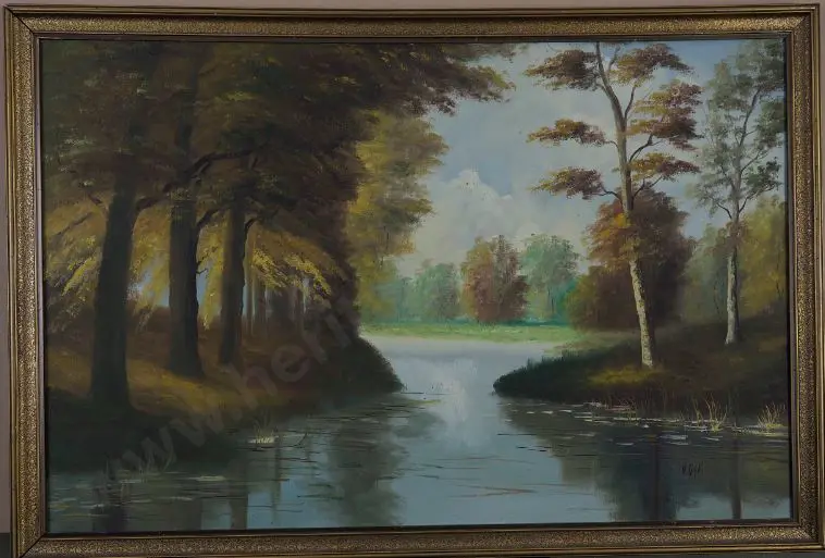 DYK. V. (20th Cent.) - River & Trees in Autumn Image 1++