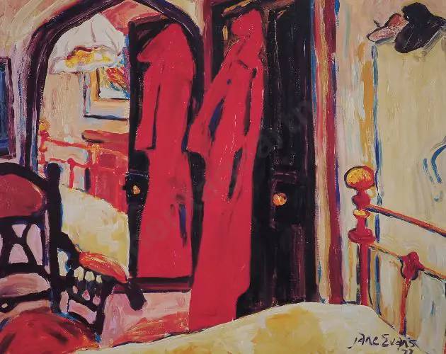 EVANS, Jane (1946-) - Home Interior with Red Coat on Door 1 Image 1++