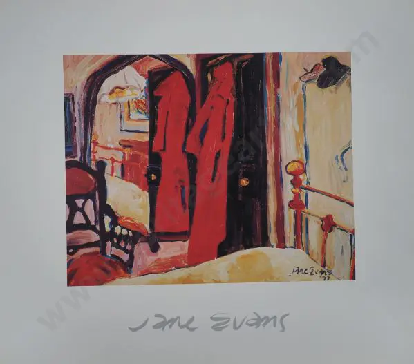 EVANS, Jane (1946-) - Home Interior with Red Coat on Door 2 Image 1++