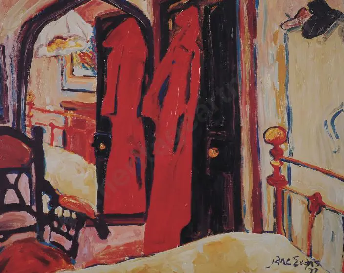 EVANS, Jane (1946-) - Home Interior with Red Coat on Door 2 Image 1++