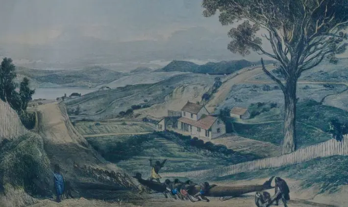 BREES, Samuel Charles (1809-1865) - Hawkestone Street, Wellington with the Artist's Cottage -  c.1843 Image 1++