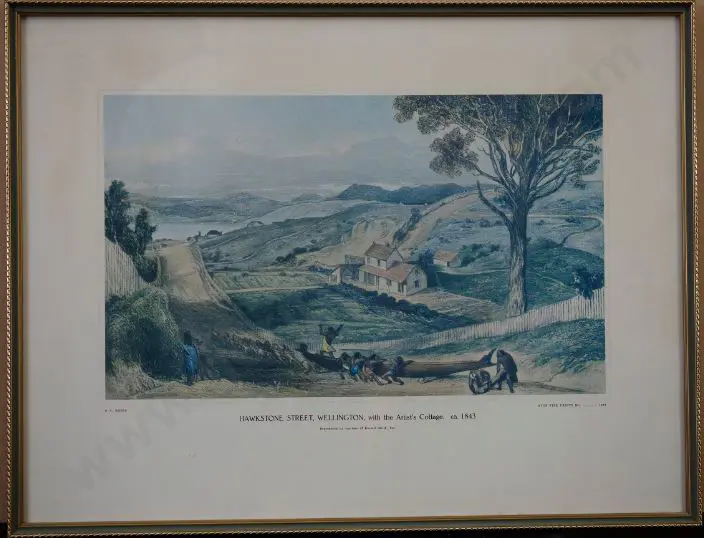 BREES, Samuel Charles (1809-1865) - Hawkestone Street, Wellington with the Artist's Cottage -  c.1843 Image 1++