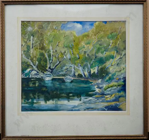 SPERRING, Thomas L. (c.1920s) - Lake's Edge with Boats and Trees Image 1++