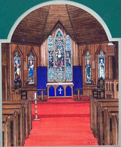BATTARBEE, David (1939-) - Inside the Chapel, St Mary's, Upukongaro Image 1++