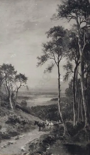 UNKNOWN - Country Road with Drover, Horse & logs Image 1++