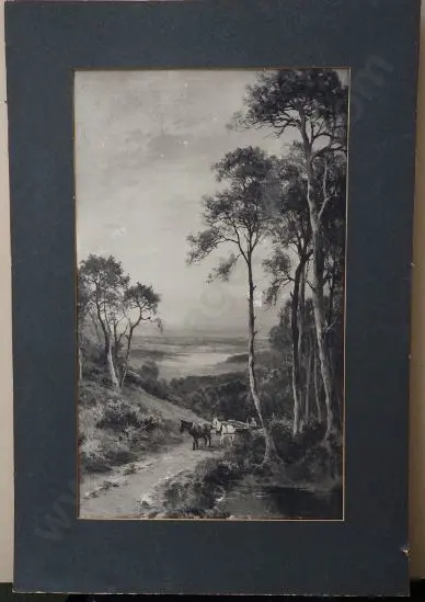 UNKNOWN - Country Road with Drover, Horse & logs Image 1++